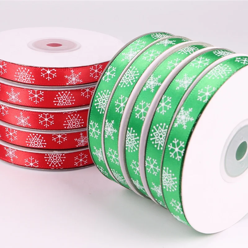 
0.41inch(1cm) One side Printing Christmas ribbon 25yards(22m) Long Customize Snowflake printing ribbon 