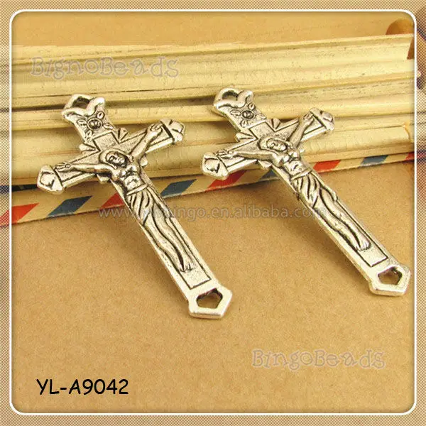 Silver Brass Filigree Cross Jesus Charm COnnector Religious Crafts Findings YL-A9042