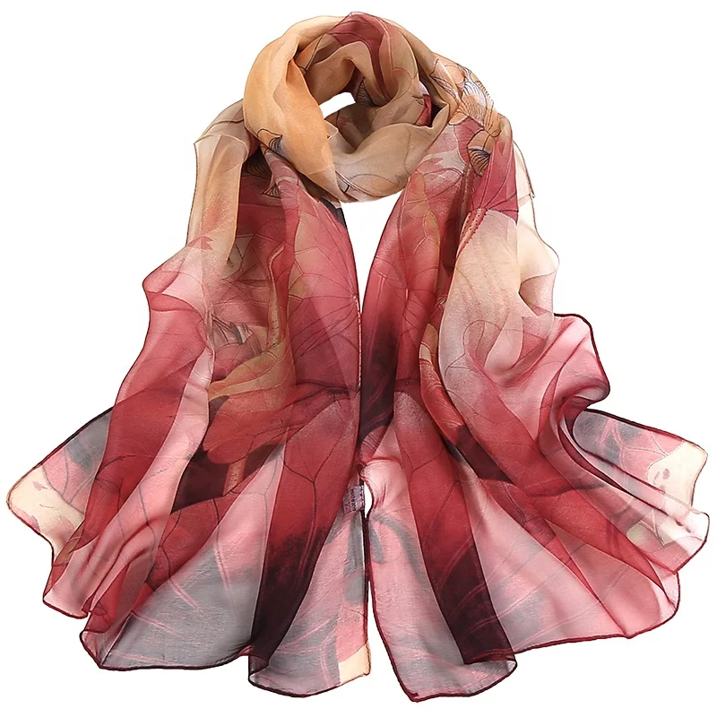 Wholesale Long Spring Summer Autumn Sunscreen Transparent Dyed Color Lotus Thin Italian Silk Beach Towels Shawl Neck Scarf