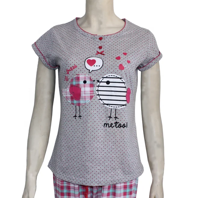 Trendy 100 cotton summer short sleeve pyjama tops and bottoms