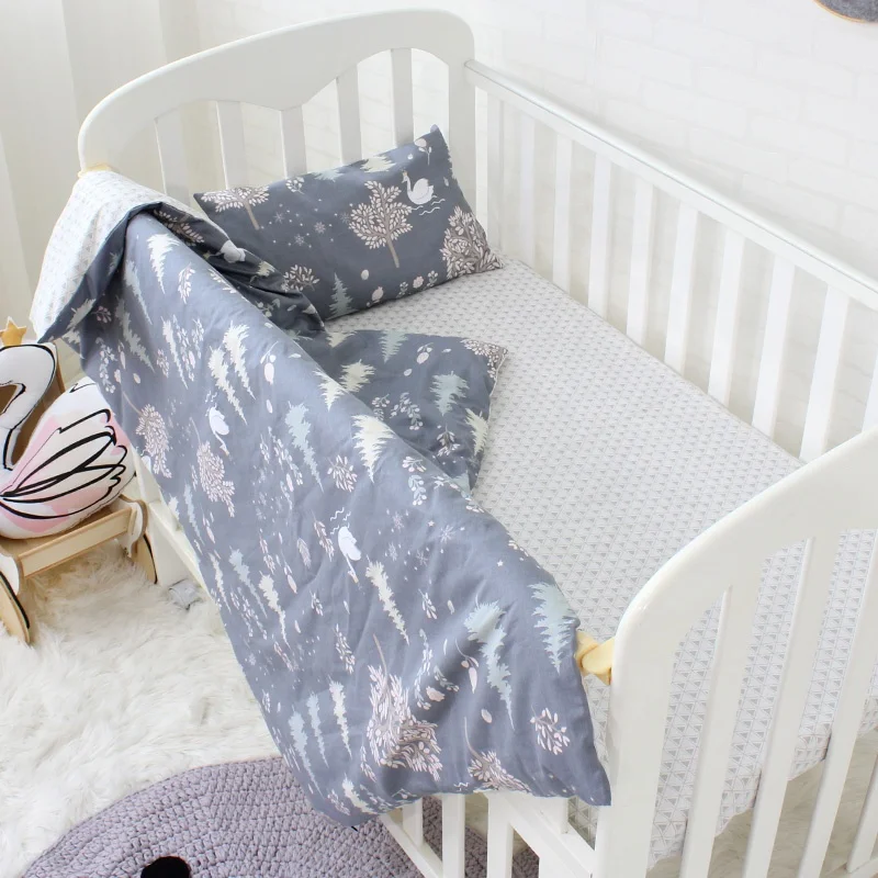 3pcs 100% Organic Cotton  Children Cot Bed Linen Bumpers Quilt Pillow Sheet Crib Baby Bedding Sets