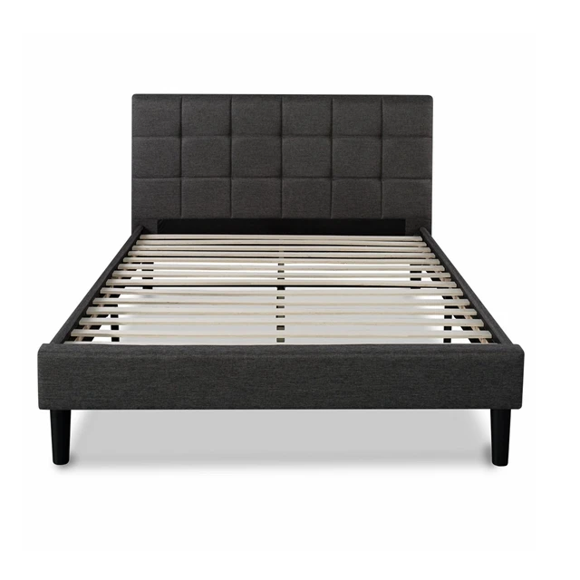 Modern Cheapest Black Upholstered Platform Double Upholstered Metal Wooden Bed Frame