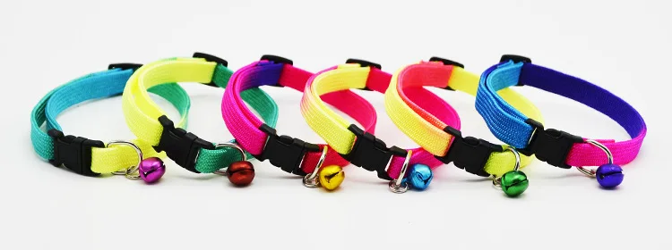 Wholesale Cheap Plain Cute Plain Nylon rainbow Dog Cat Collar with Bell