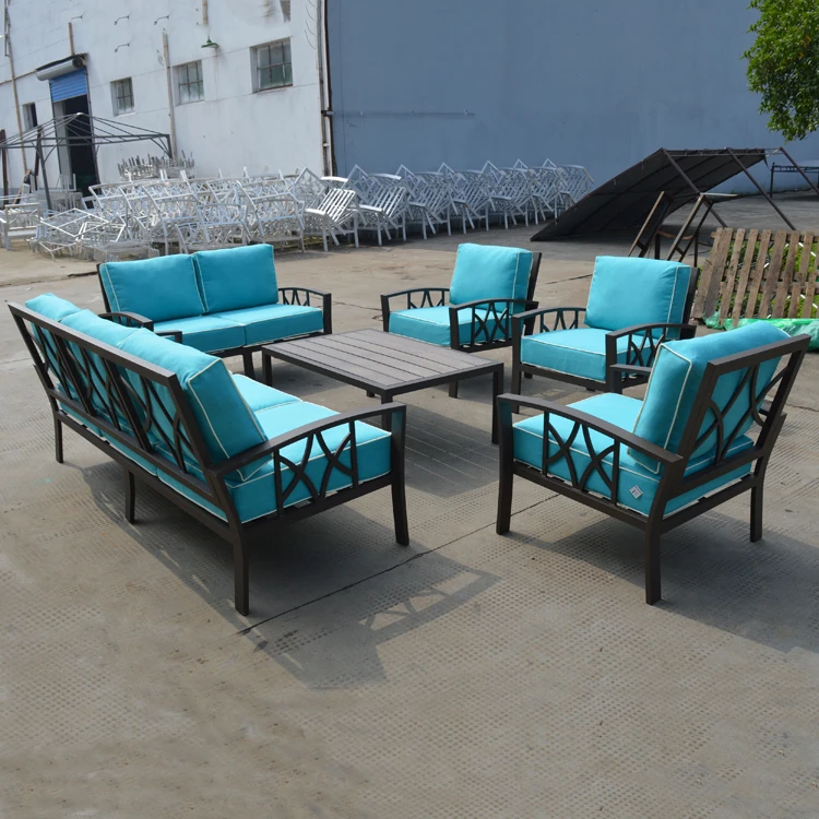 Uplion Plastic wood frame garden rattan sofa set with cushion