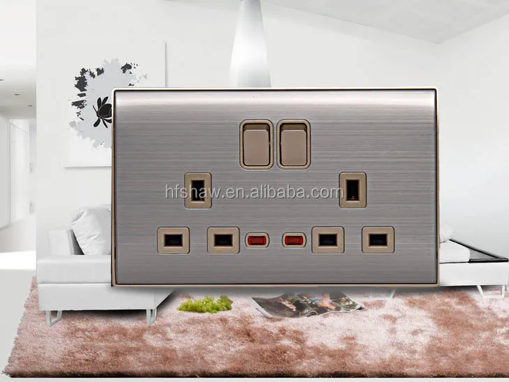 High Quality UK British Standard silver Double 13A wall switch socket