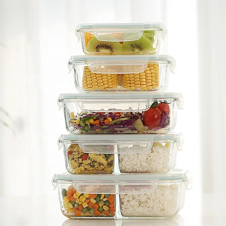 2 Compartment Glass Meal Prep Containers Best Quality Snap Locking Lids Airtight Glass Food Containers