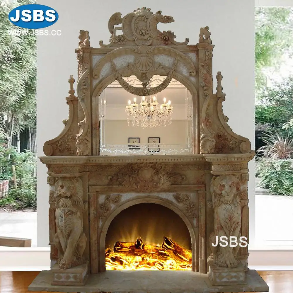 Ручная резная двойная каминная полка из травертина JSBS