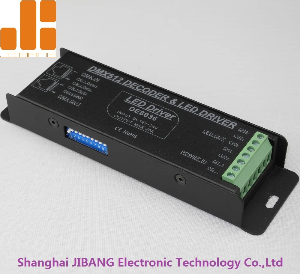 JIBANG DC12-24V 5Ax4CH RGBW Constant Voltage DMX512 Decoder DMX LED Driver DE8036