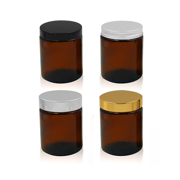 2oz 4oz 8oz Amber Glass Jar with Straight Sided and Black PP Cap