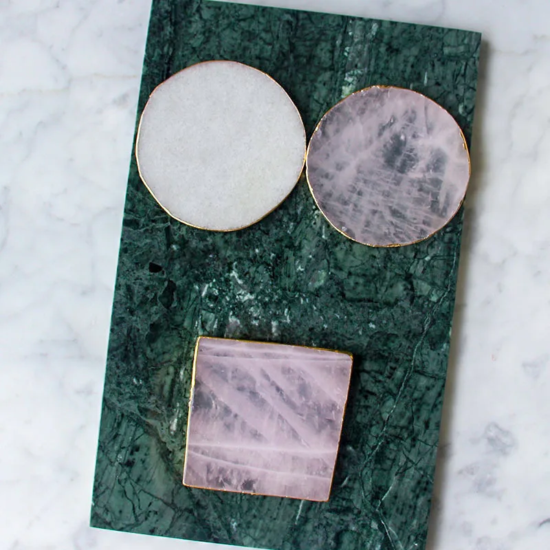 Coffee and Tea Coaster Crystal Pink Agate Coaster Gold Rim