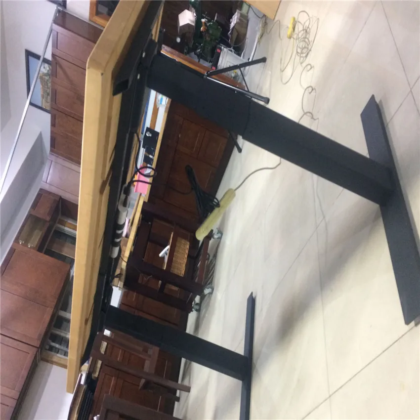 Lifting table whole solid wood for tabletop  leg with double motor three-section type