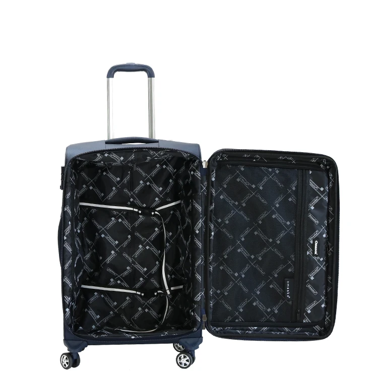 Blue color nylon fabric 3 pcs 20 24 28 inch soft handle travel style luggage trolley bag set with four wheels