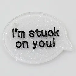Кабошоны с надписями из смолы с блестками и надписью «Я застрял на вас», Пластиковые Подвески, подарок на День святого Валентина для нее, 29*39 мм