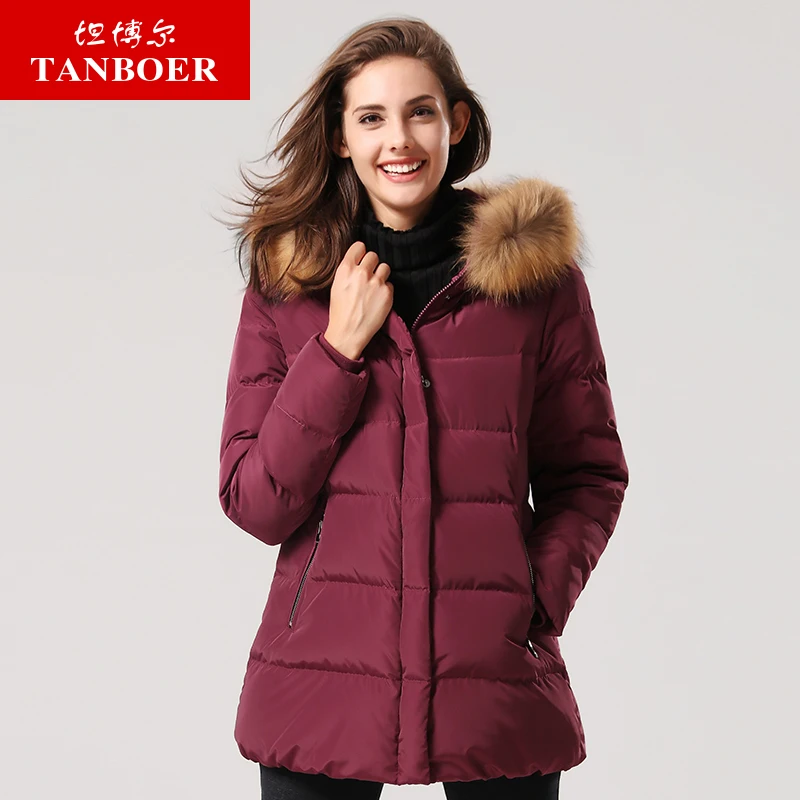 TANBOER 90% goose Down warm winter coats women down jackets with Fur Hood Parka Puffer Jackets