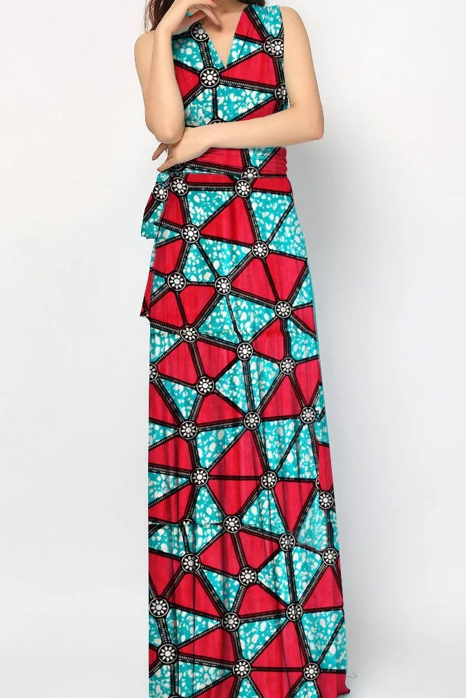 custom made geometric pattern printed sleeveless long dresses african clothes woman