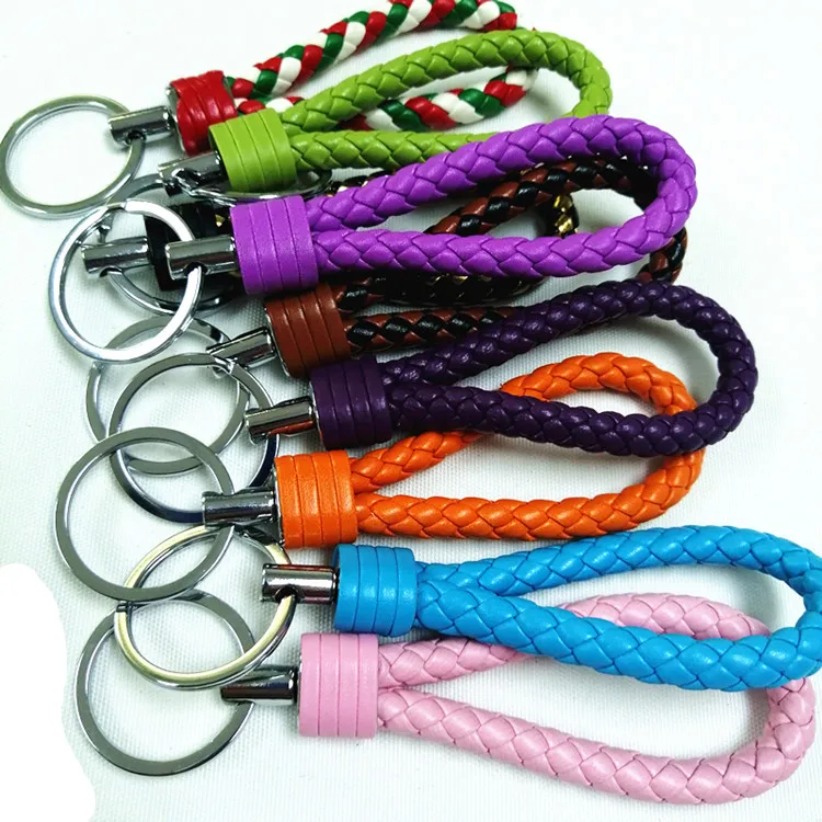 Colorfulbraid  leather key chain & Pompom leather key chain manufactory in Dongguan