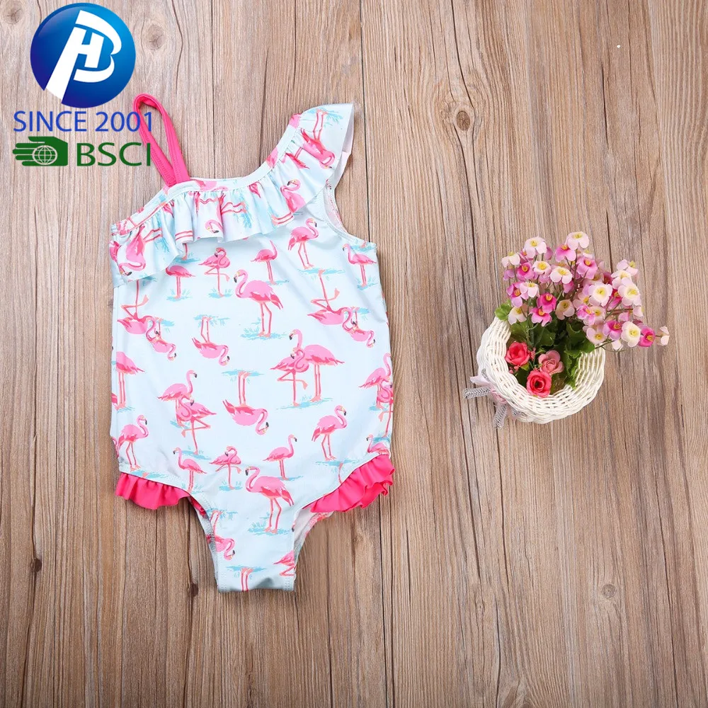 OEM Lovely Summer Kids Baby Girls Bikini Suit One Off Shoulder Swimwear One-Piece Swimming Clothes