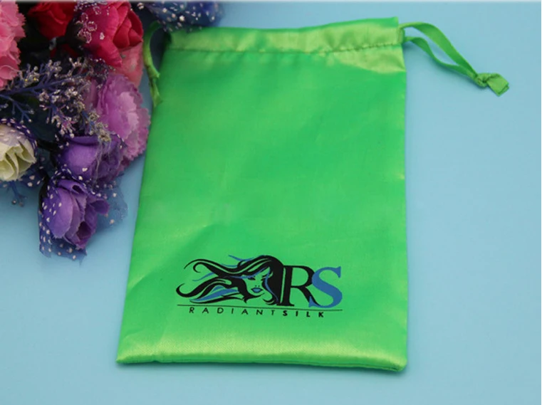 custom logo jewelry gift wig storage and packaging silk pouch drawstring satin bags for hair bundles