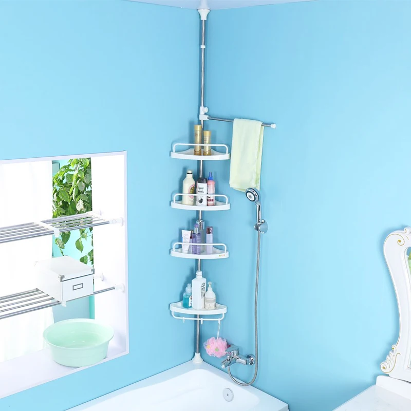 
Adjustable wall rack basket storage organizer stainless steel 4 tier corner shower caddy plastic bathroom shelf 