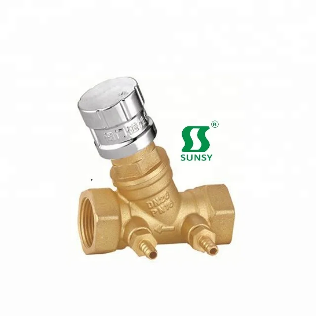 China Yuhuan shunshui sunsy factory BSP NPT forged female male thread brass balancing valve for water balance with black wheel