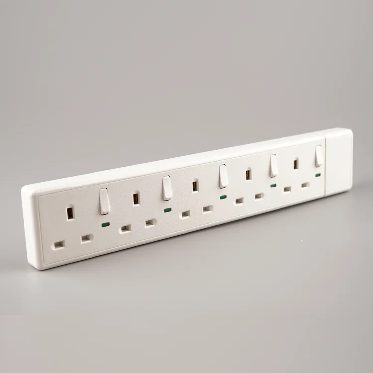 WK Wire Power Strip 13A 5 Way Switched Extension Socket & Neon in 2M Cable