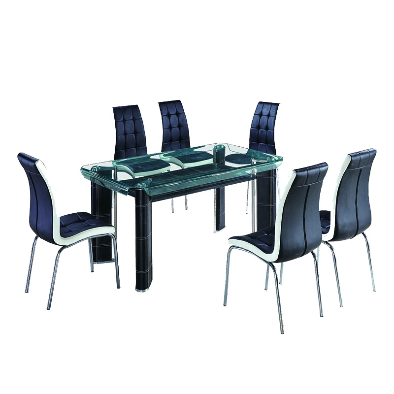 По оптовой цене из Китая 8 местный пескоструйная обработка стекла обеденный стол с стул