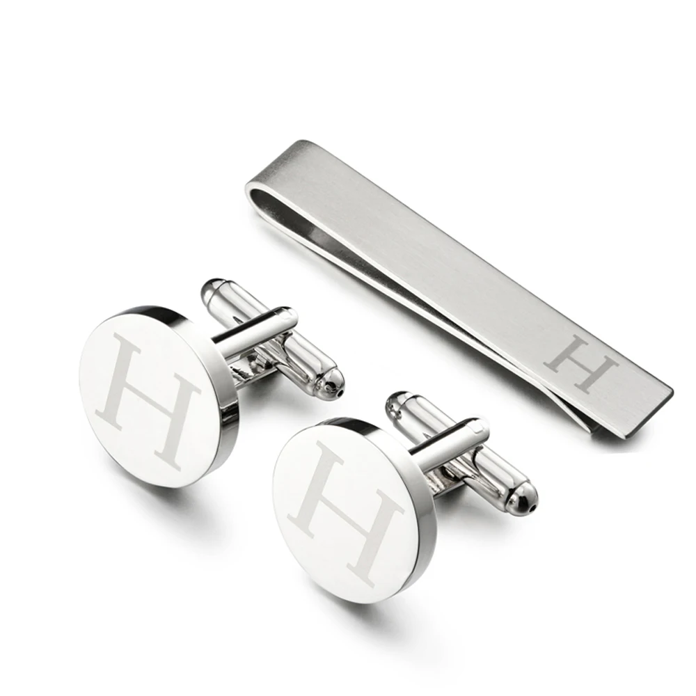 OB Jewelry-розничная продажа ювелирных изделий круглые лазерные буквы Запонки И Зажимы Для Галстука буквы H запонки для мужской французской Рубашки