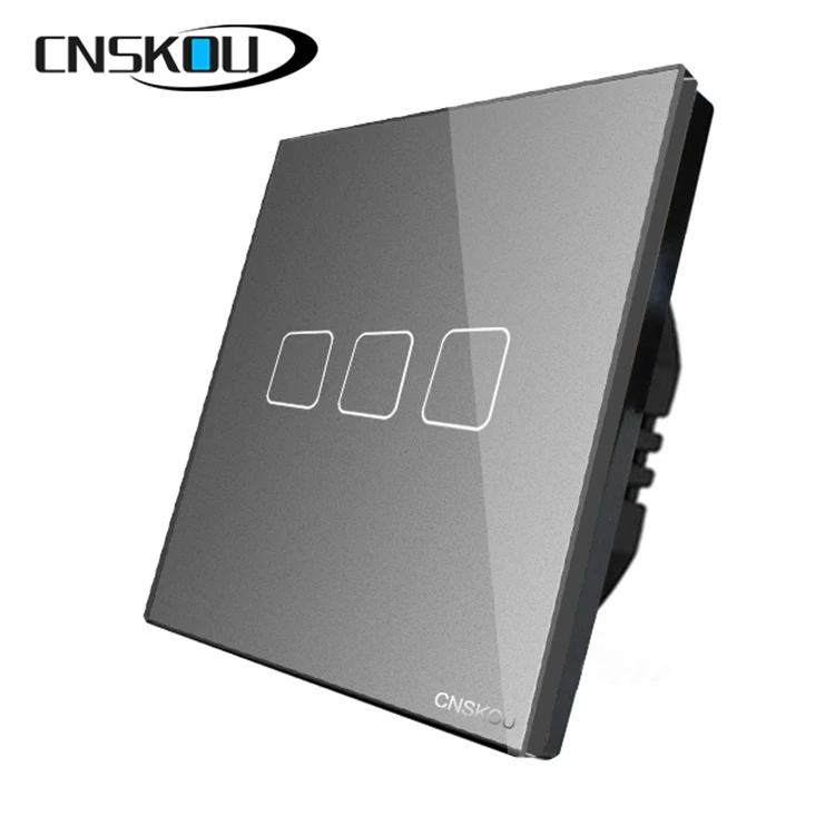 Cnskou EU 3gang 1way Luxury Glass Panel home automation touch switch