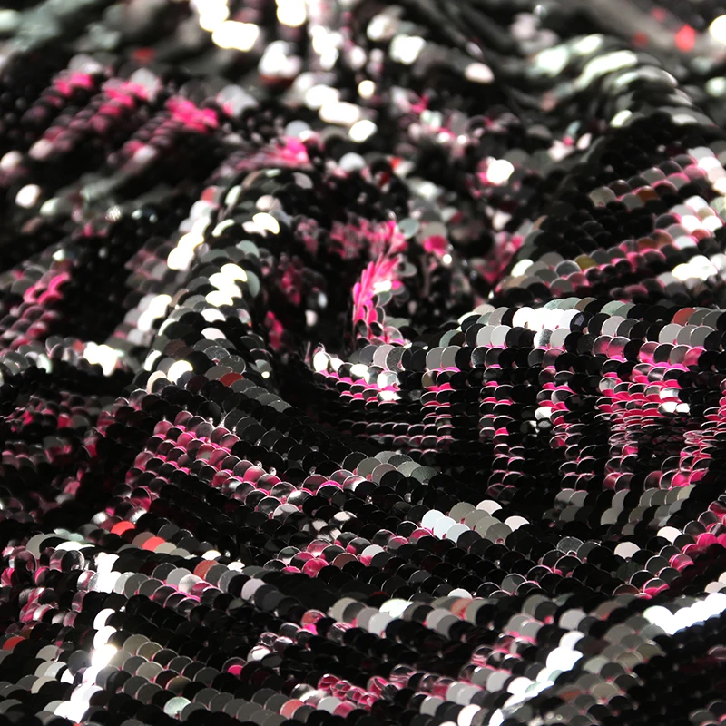 China sells polyester black and white zebra stripes pattern sequin color changing fabric