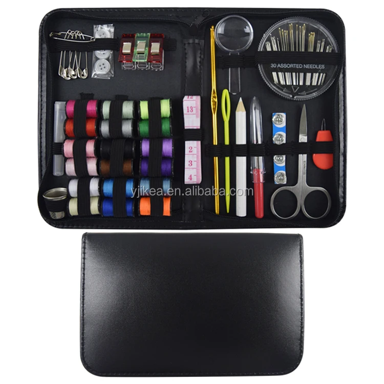 Professional 18pcs Thread Coils Black PU Leather Sewing Kit