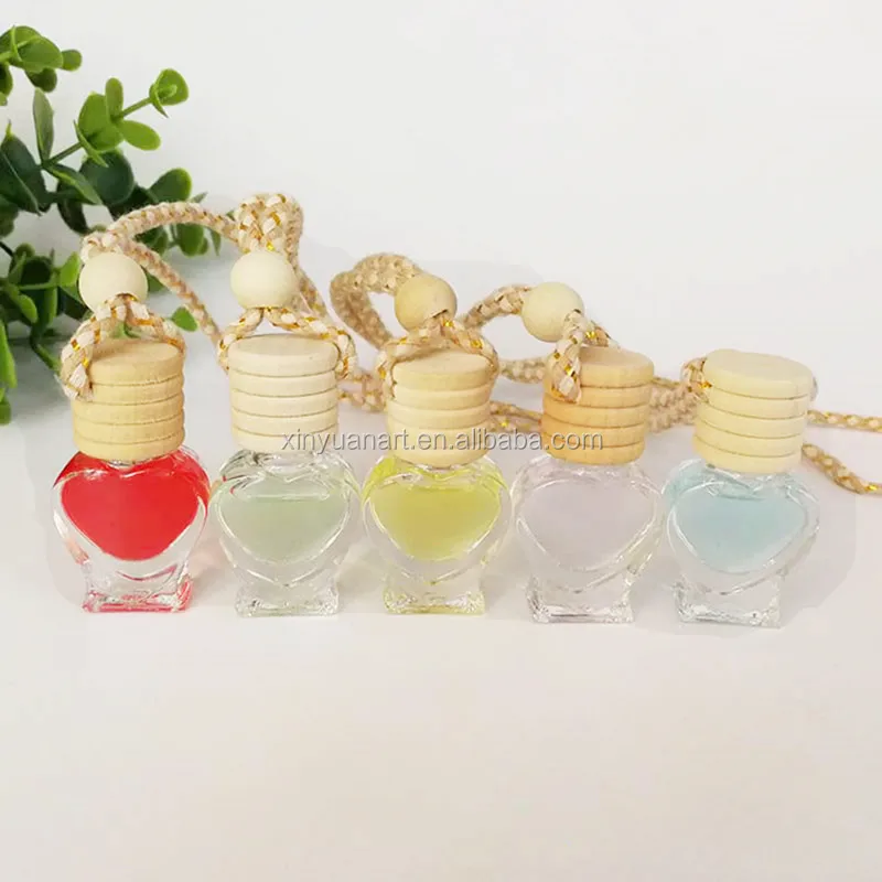 5ml Clear Heart Shape Hanging Glass Vials For Fragrance Perfume Bottle diffuser With Wooden Cap