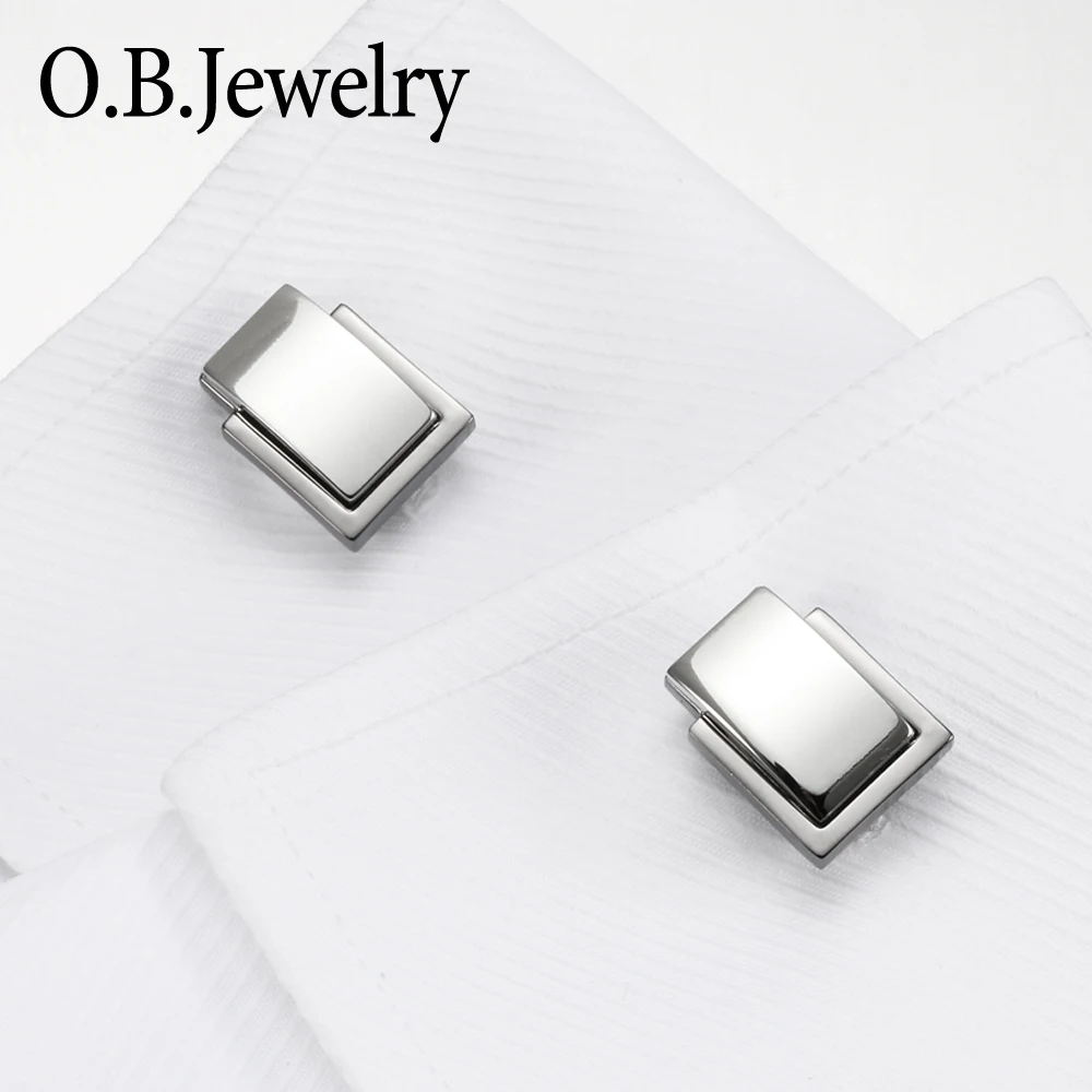 Best Metal Cufflinks Silver & Black Color Double Plating High Quality Mens Business Metal Blank Square Cufflink Free Sample