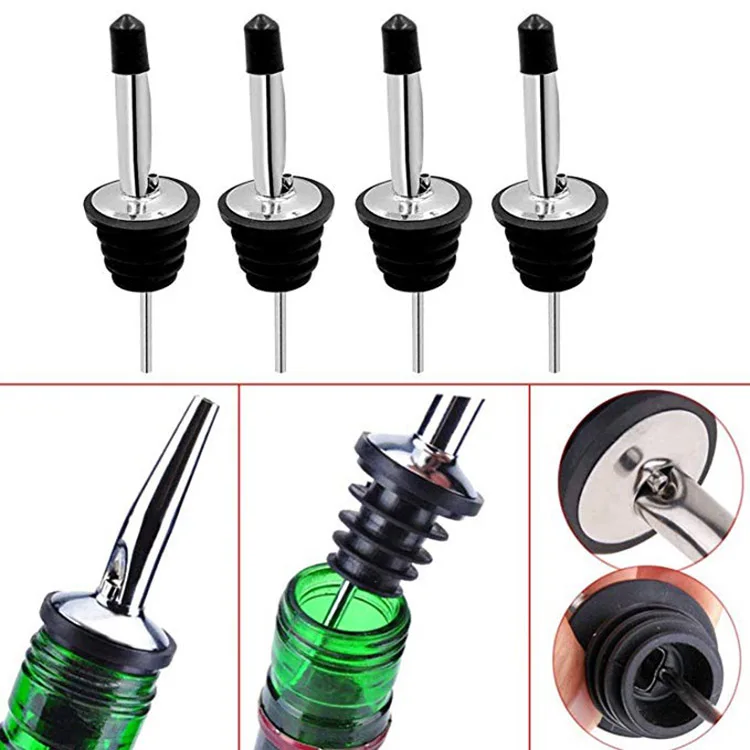 Stainless Steel Liquor Spirit Pourer Free Flow Bottle Pour Spout Stopper Olive Oil Wine Pourer
