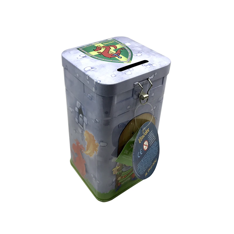 Chinese factory custom cute metal piggy bank with lock Money Saving Bank Tin Box food grade packing tin can