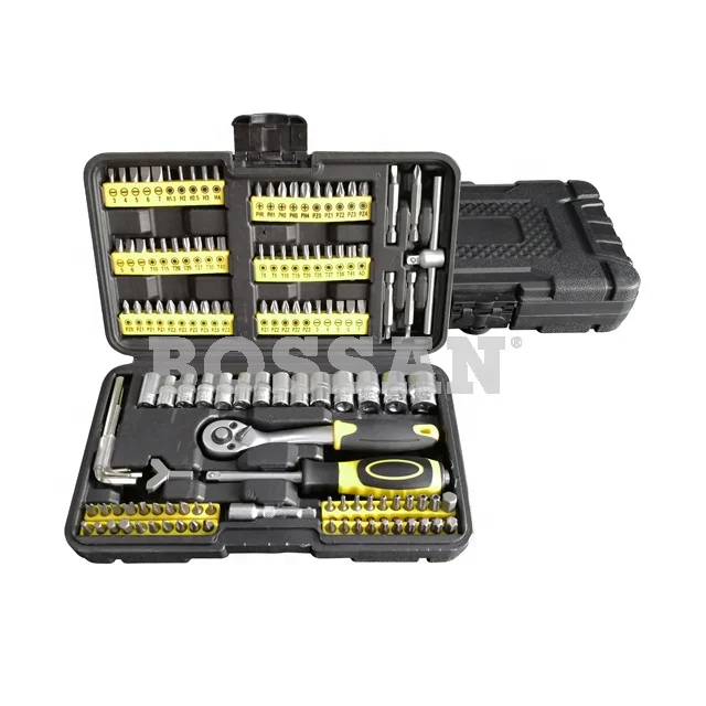 BOSSAN 130pcs Home DIY Tool Kit, Sockets, Hex keys, Screwdriver Bits, Ratchet handle with strong blow box