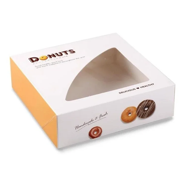 
donuts paper box fancy paper cake box with clear PVC window 