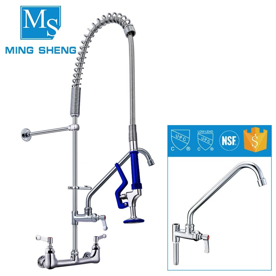 Wall-mounted Kitchen Pre Rinse Sink Mixer Taps  with Long Flexible Spring Hose