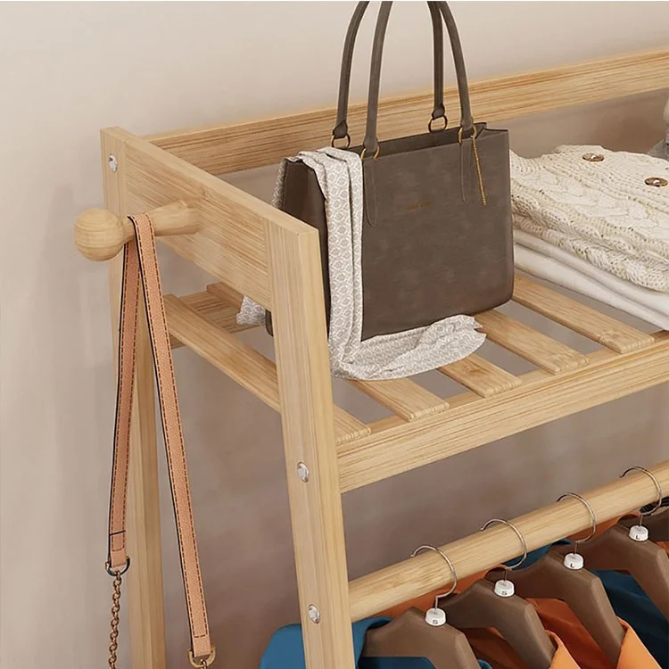 Creative Design Functional  Bamboo Clothes Rack Hat Rack Shoe Stool Combination