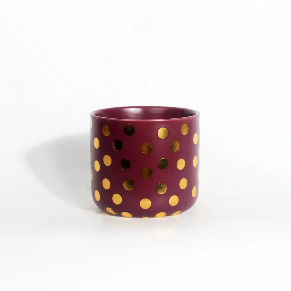 
Hot Sale ceramic geometric succulent planter with artificial succulents for home decoration gold dot design pot 