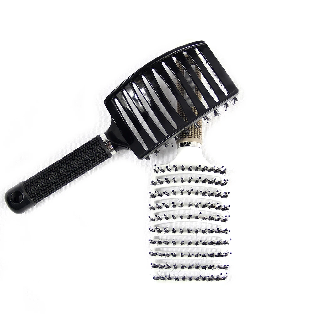 Anti-static Heat-resistant Curved Vent Boar Bristle detangling hair brush Massage Combs for Pro Hair Salon Barber Hair Styling