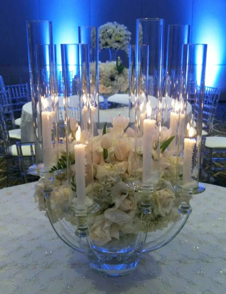 Wedding Centerpieces With Flowers And Light 8 Arms Crystal Clear Candelabra Hurricanes Candlesticks