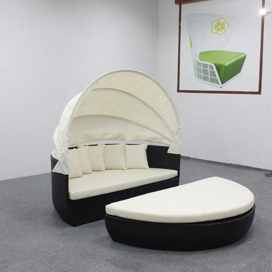 
wicker outdoor rattan round canopy daybed/ sunbed / sun lounger pool furniture 