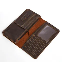 Wholesale Custom Logo Hand made Long Leather Wallet Men