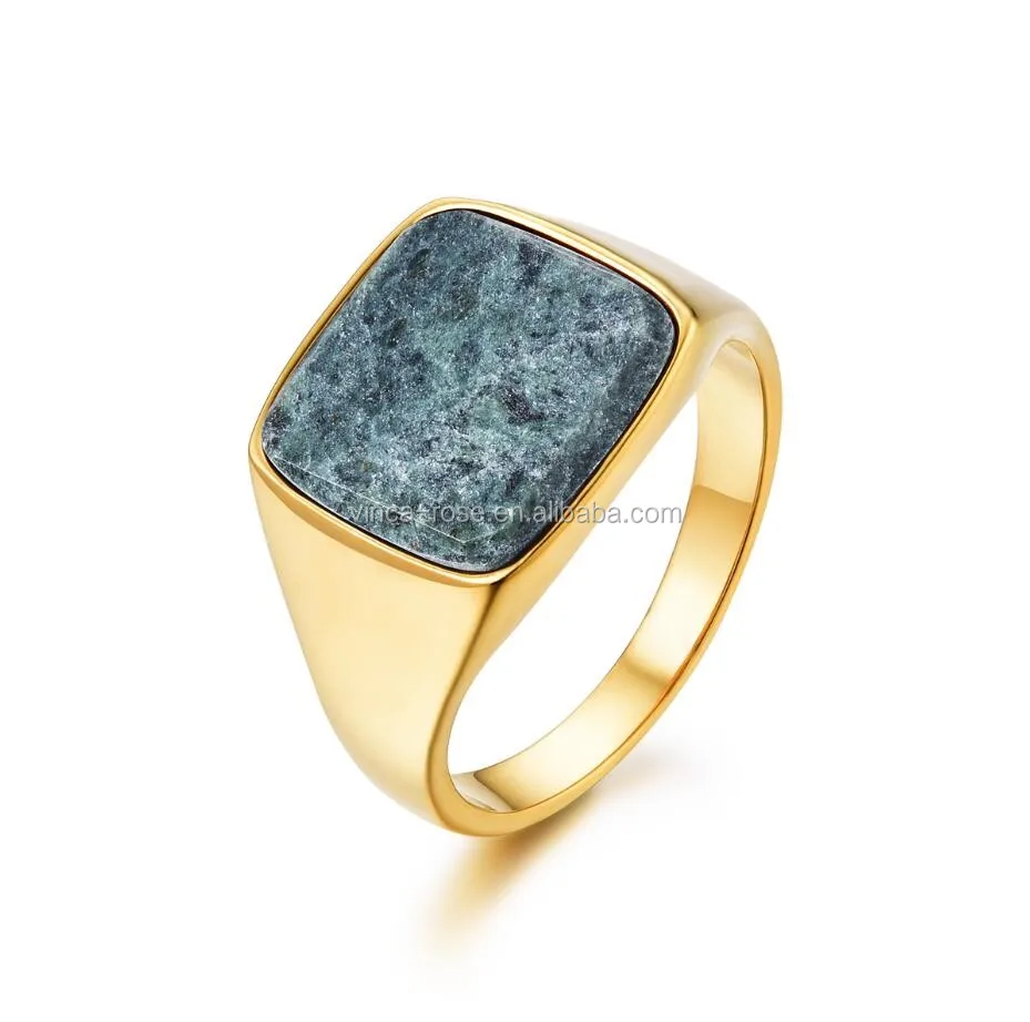 Factory Price Wholesale 925 silver jewelry Signet Rings for men,  Natrual Marble stone cushion shape