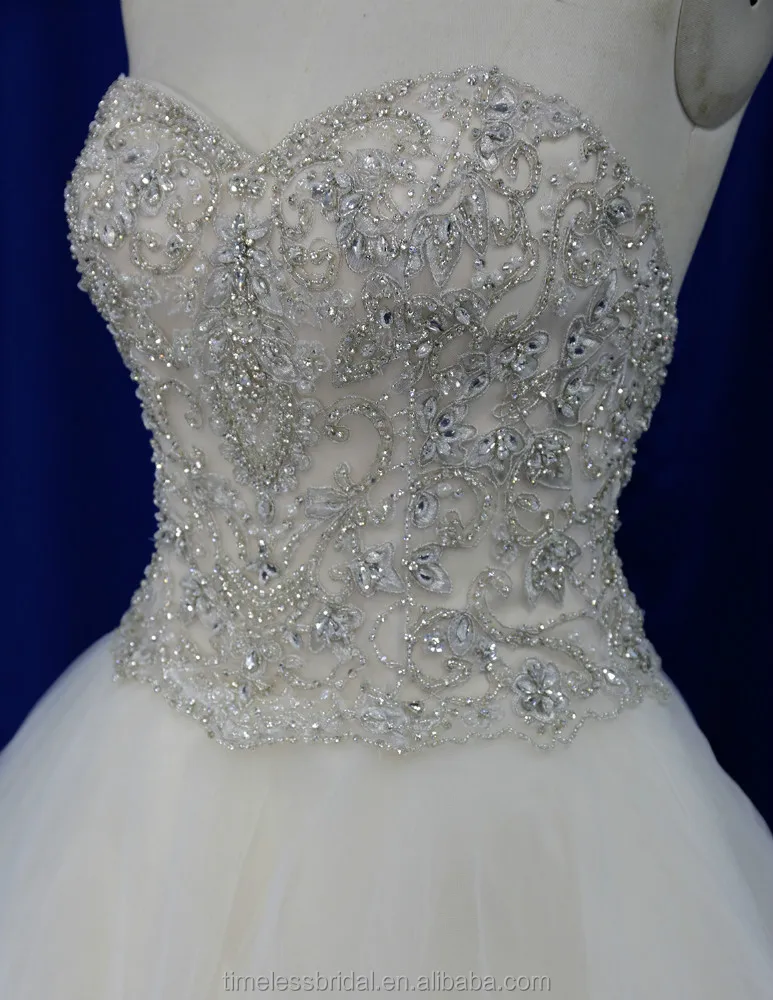 Strapless embroidered bodice puffy skirt saudi arabian wedding dress real sample