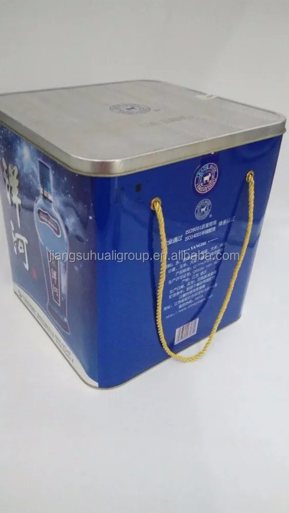 
handle wine tin box for four bottles of wine 