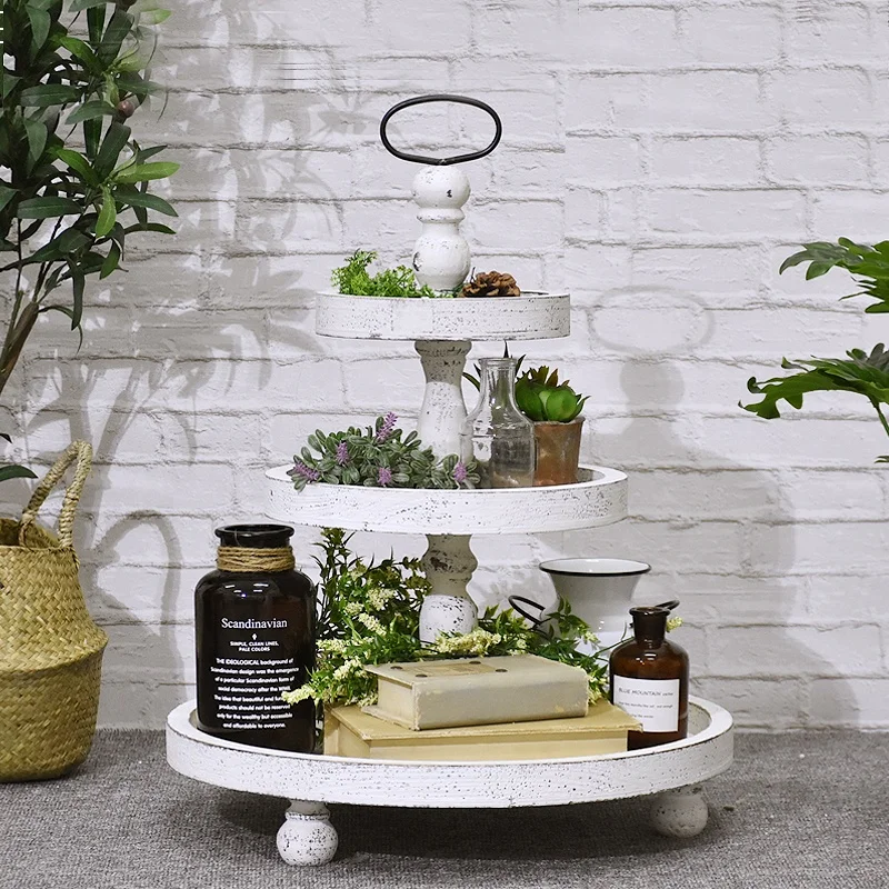 Luckywind Shabby Chic White Food Serving 3 Tier Round Plate Stand