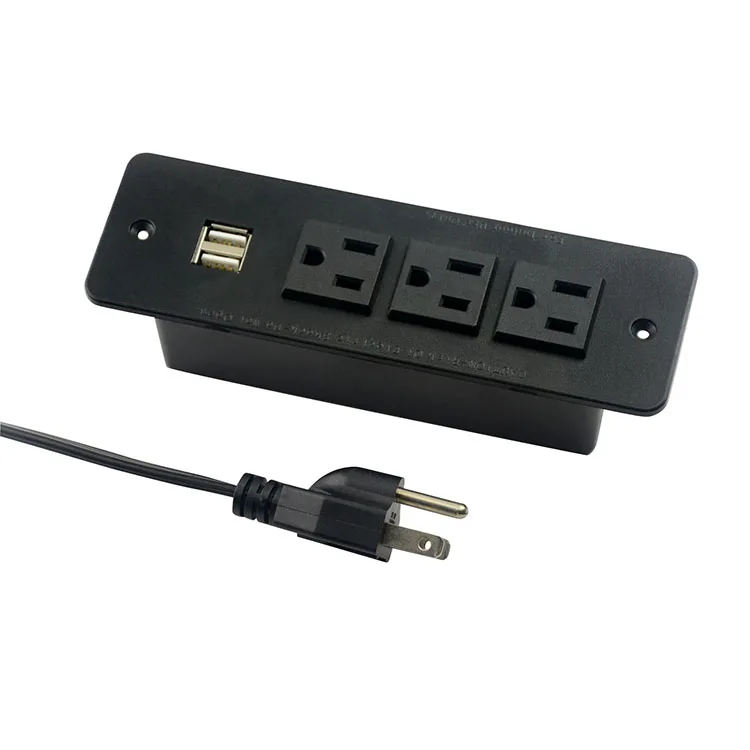 
BAYU concealed mounted tabletop power socket outlet color Black 3-outlets power unit with USB ports for US furniture 