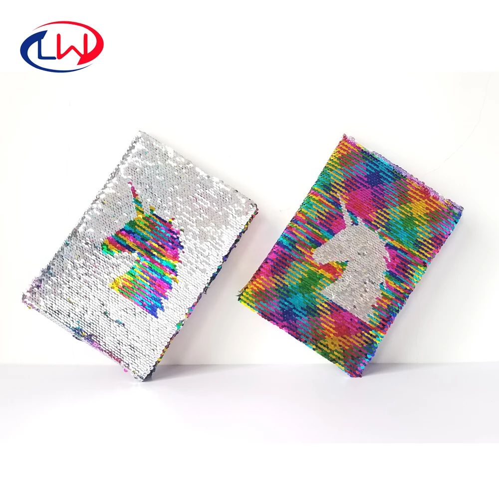 
 Новый стиль, пользовательский bling Silver Unicorn, многоцветный блокнот с двусторонними блестками, маленький минимальный заказ  