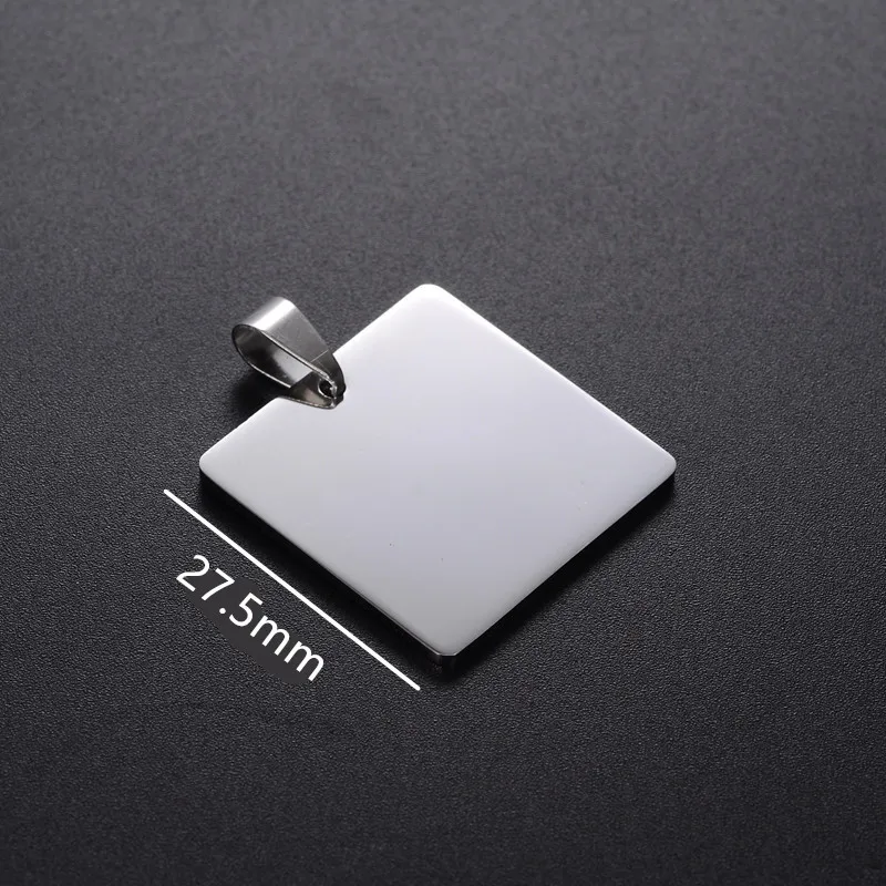Wholesale Customized Logo Laser Engraved Stainless Steel Silver Square Blank Dogtag Pendant